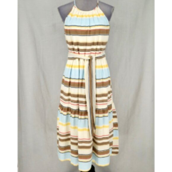 Brand New Women's DKNY Cotton Halter-Neck Midi Belted Dress - Picture 6 of 10